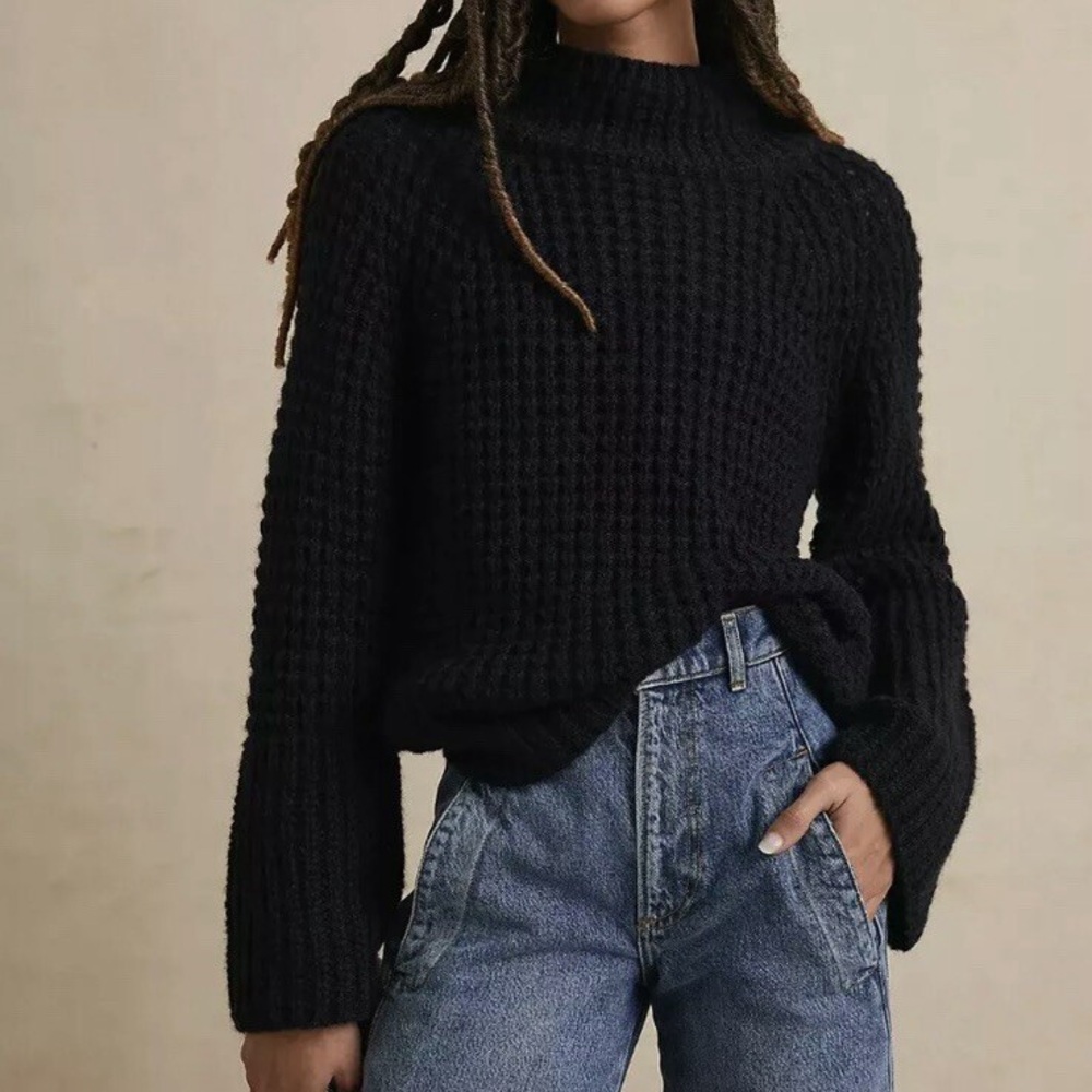 Anthropologie Maeve Dionne Bell Sleeved Chunky Knit Sweater XS Black Org. $98